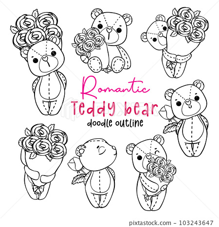 Cute romantic valentine teddy bear with bouquet