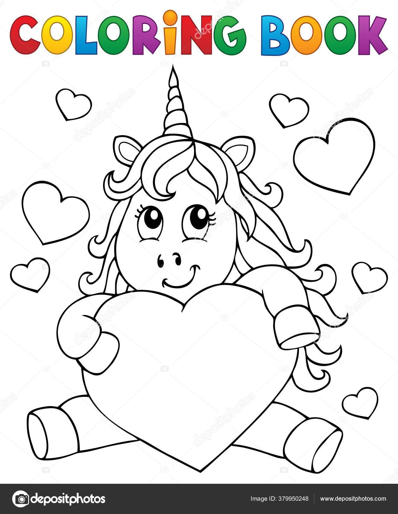 Coloring book valentine unicorn theme eps vector illustration stock vector by clairev