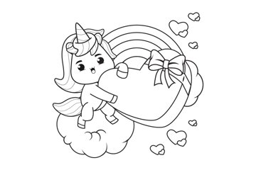 Pages coloring book cute unicorn for valentines day