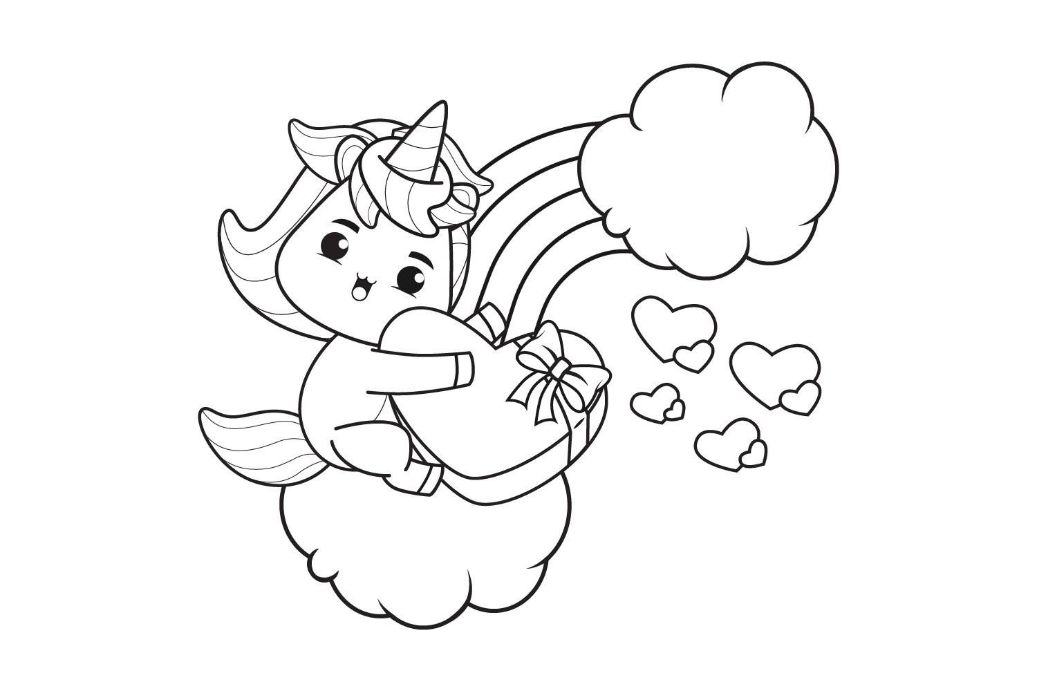 Pages coloring book cute unicorn for valentines day