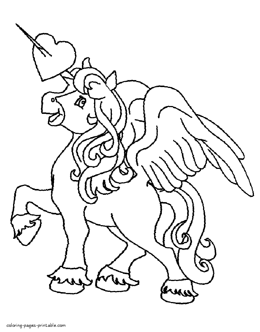 Unicorn coloring page for valentines day coloring