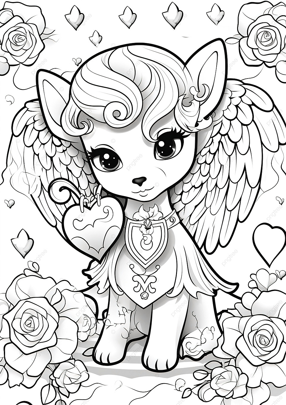 Coloring book for kids with a cute unicorn angel using cupid costume themed valentine day background wallpaper image for free download