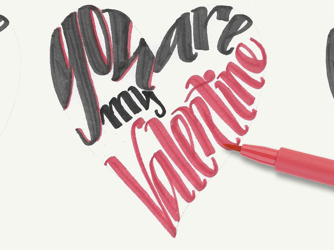 Selbstgestaltete karten zum valentinstag wir lieben handlettering