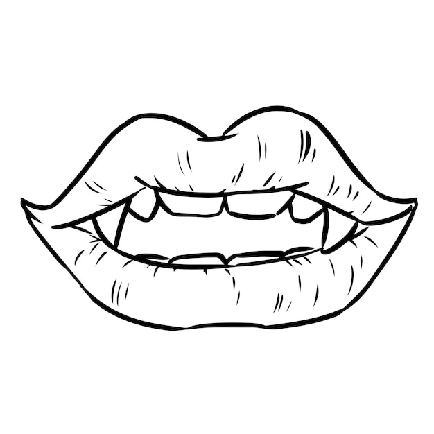 Premium vector vampire mouth doodle open red sexy lips ic style image halloween spooky hand drawn element isolated on white background vector graphic illustration for stickers prints laser cut files