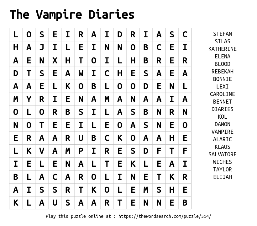 Download word search on the vampire diaries