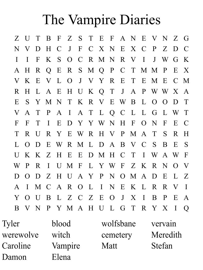 The vampire diaries word search