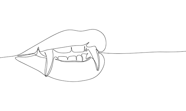 Premium vector vampire mouth one line continuous vector illustraiton line art concept halloween banner outline