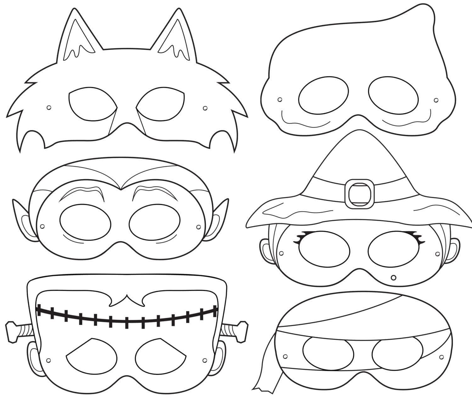 Halloween masks coloring page