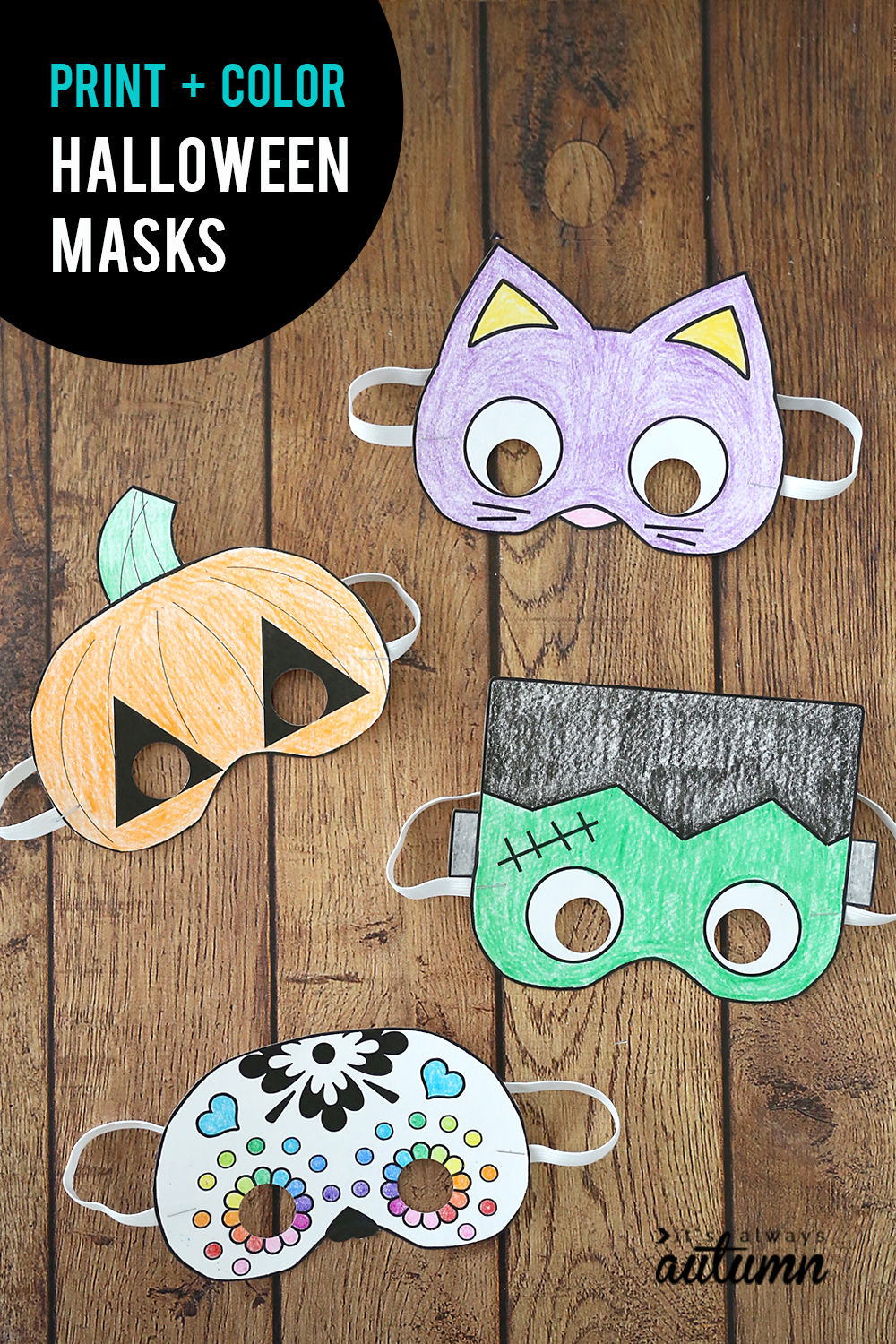 Halloween masks to print and color