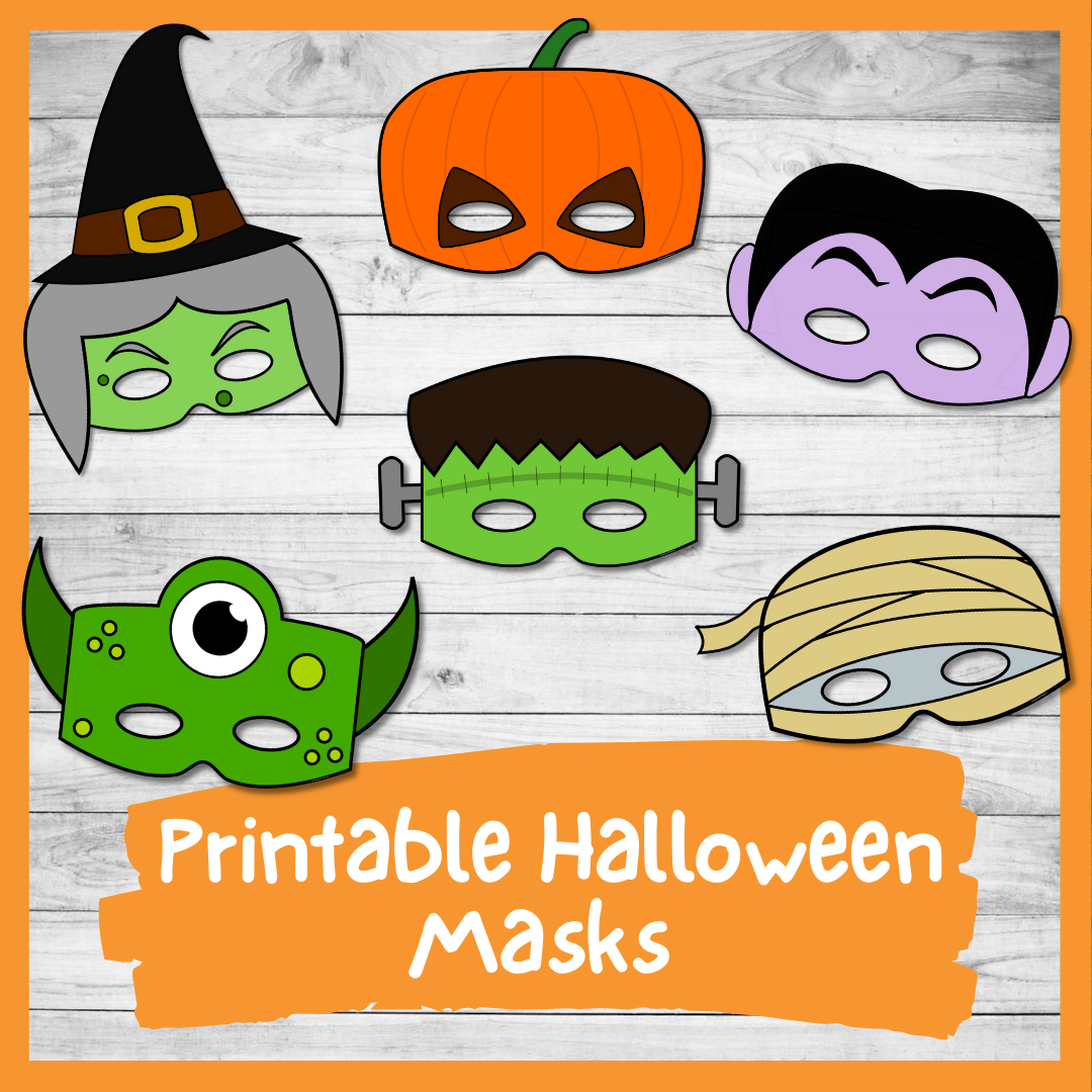 Printable halloween masks color and plain templates
