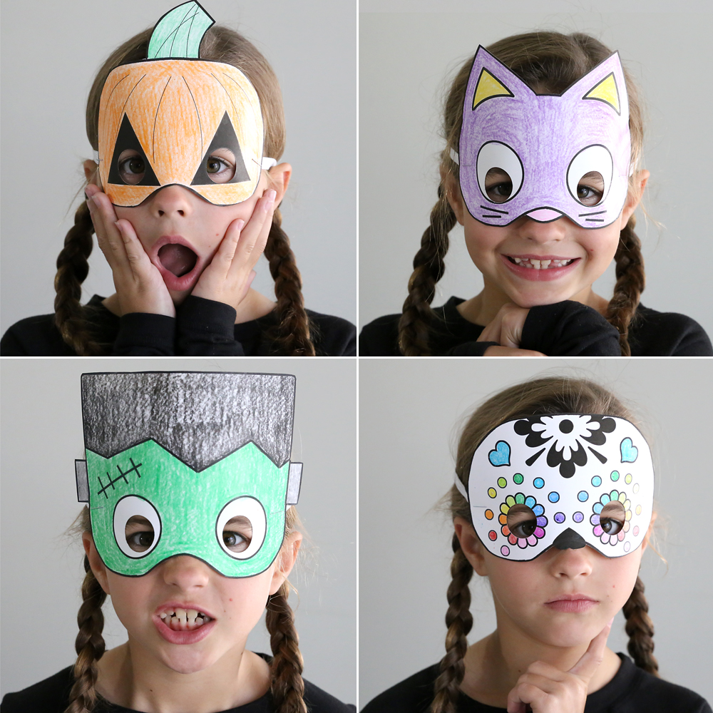 Halloween masks to print and color