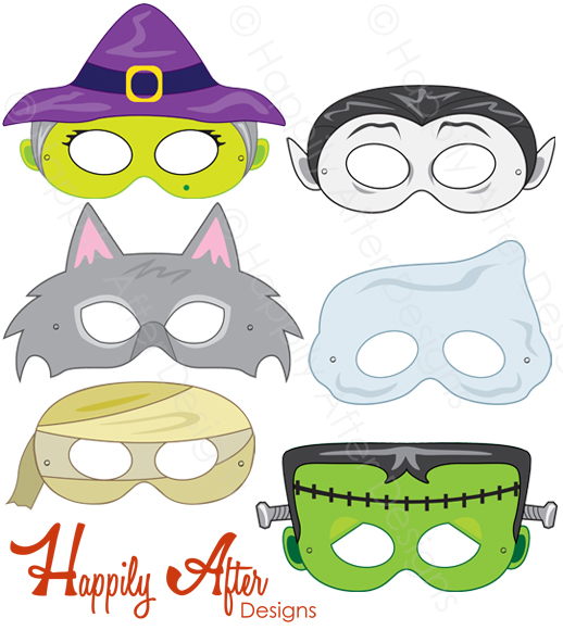 Halloween monsters printable masks â happily after designs