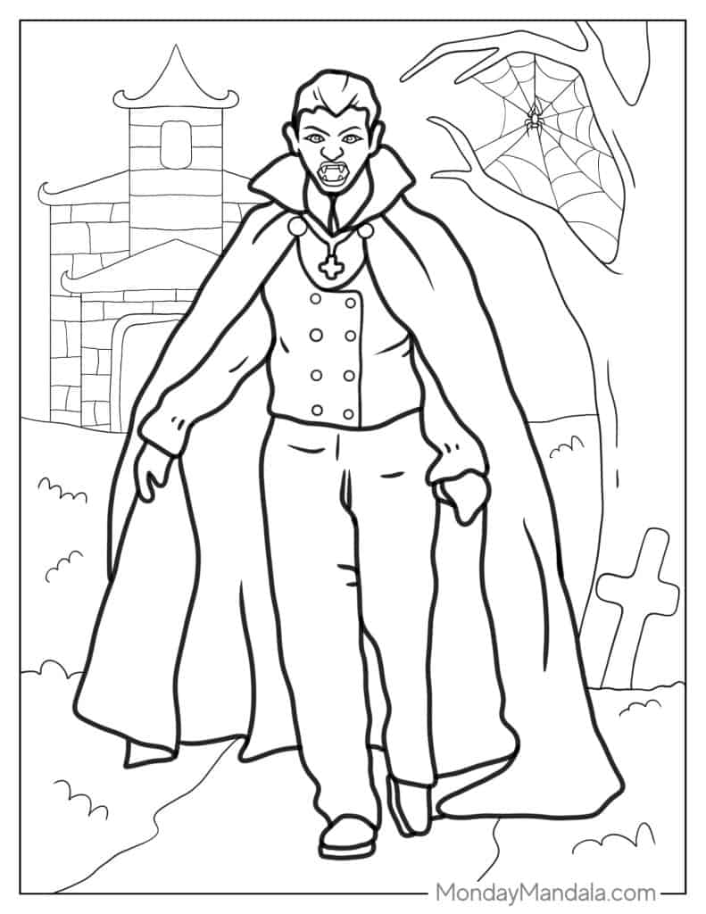 Vampire coloring pages free pdf printables