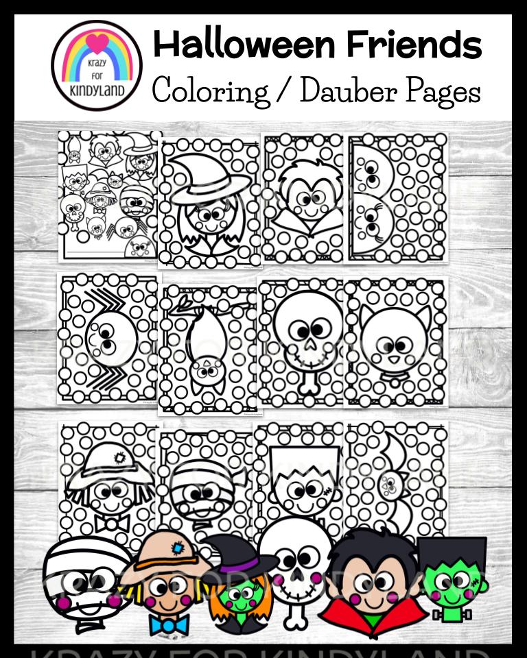 Halloween coloring dauber page booklet skeleton mummy witch vampire