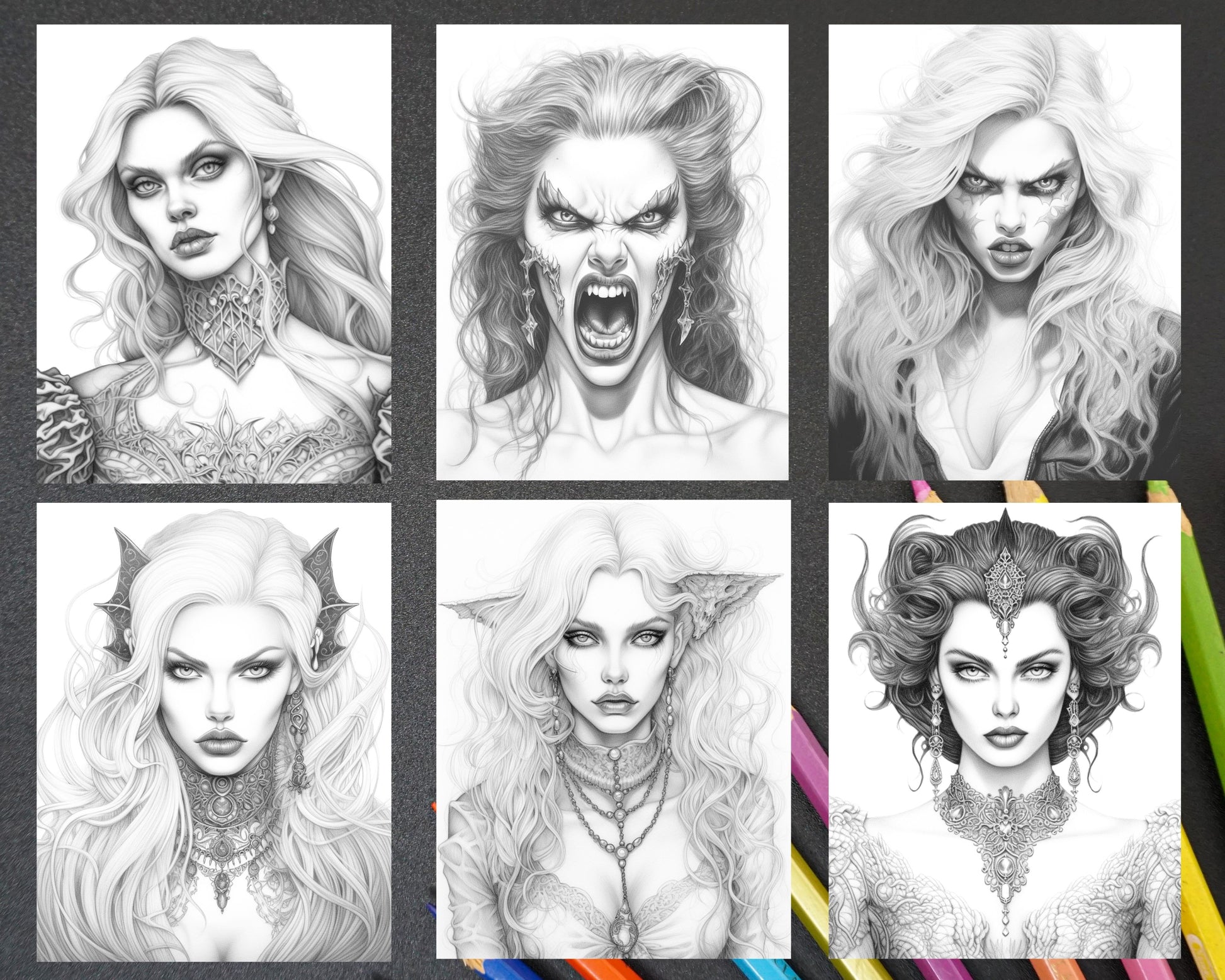 Bewitching vampires grayscale coloring pages printable for adults pdf â coloring