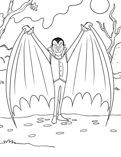 Drawing vampire witn candies coloring page