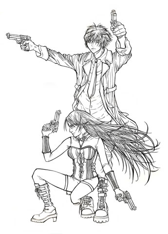 Tsukune aono and moka akashiya from manga rosario to vampire coloring page free printable coloring pages
