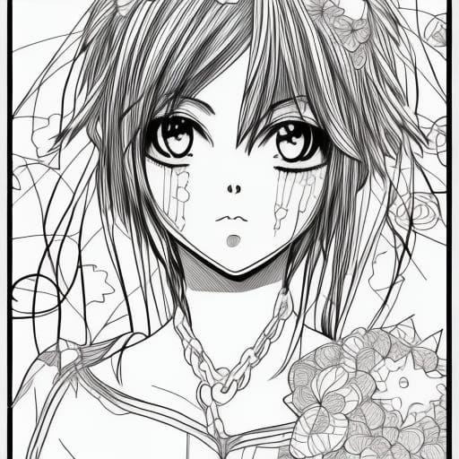 Beautiful anime girl coloring page black and white thick lines line art high definition intricate detail k resolution sui ishida