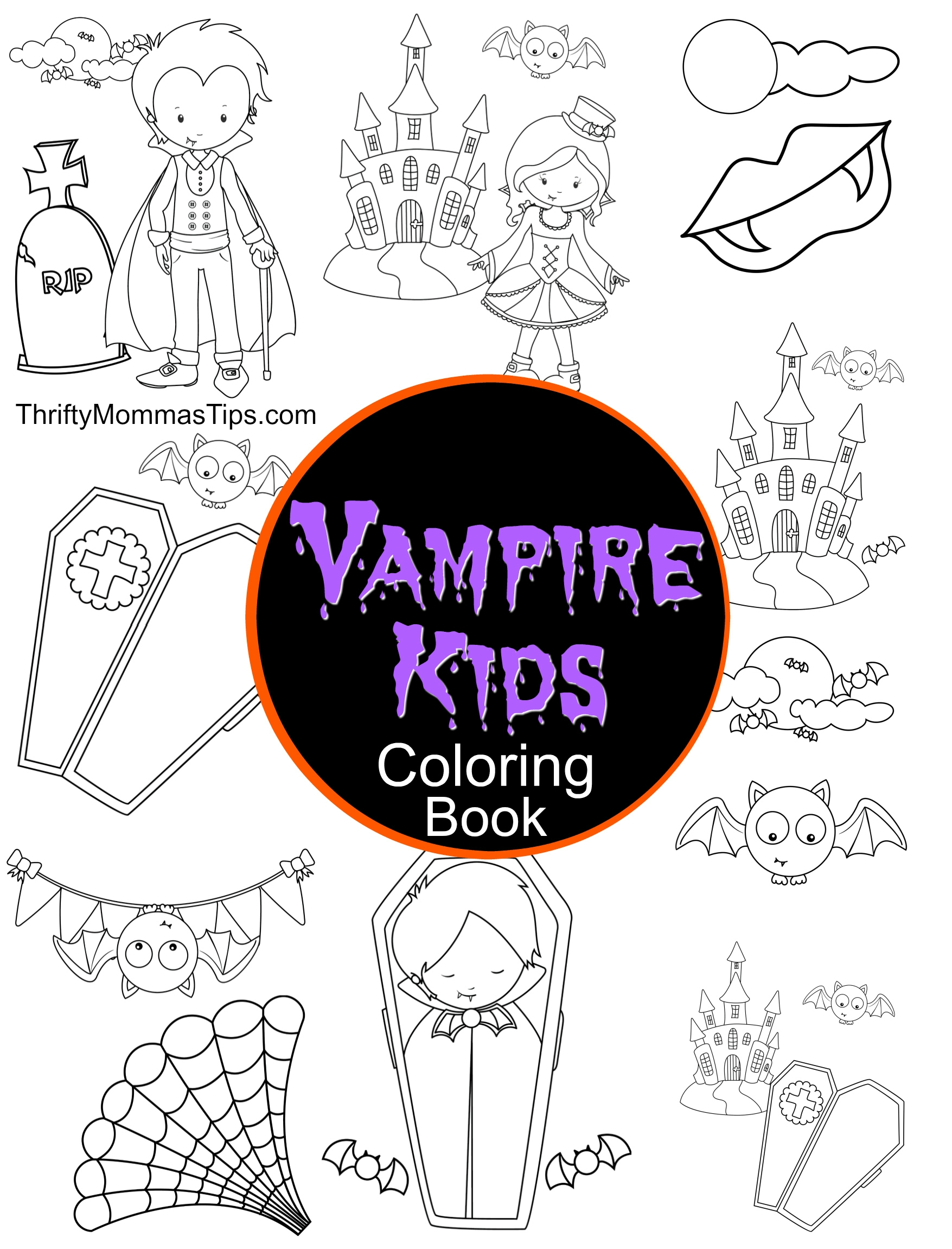 Vampire kids coloring book activity