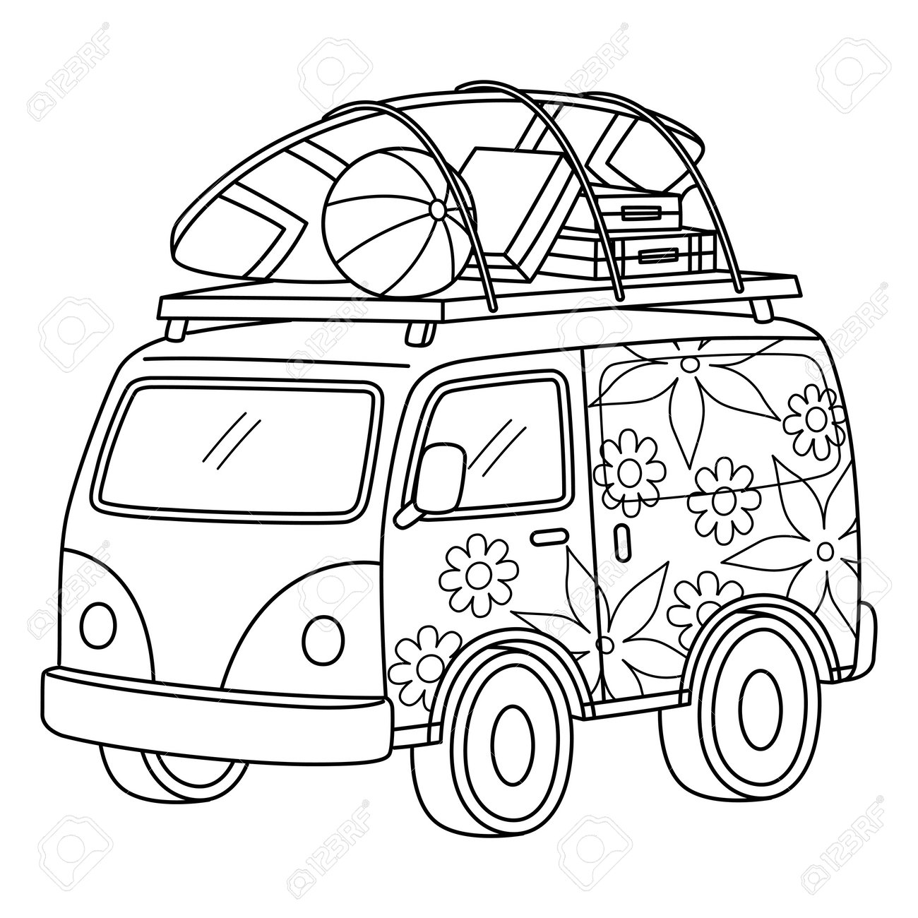 Summer van isolated coloring page for kids royalty free svg cliparts vectors and stock illustration image