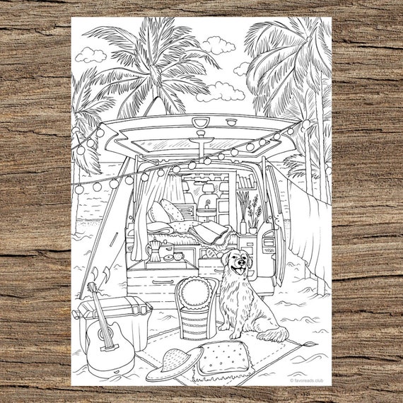 Travel in a van printable adult coloring page from favoreads coloring book pages for adults and kids coloring sheets colouring designs instant download