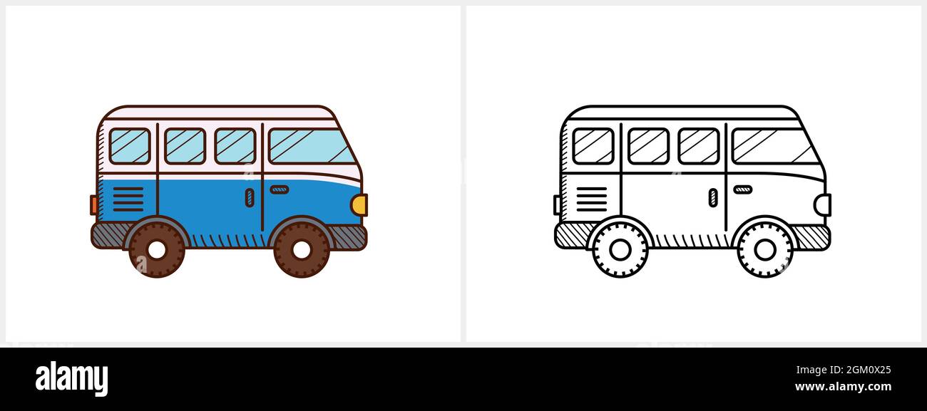 Retro travel van coloring page for kids stock vector image art