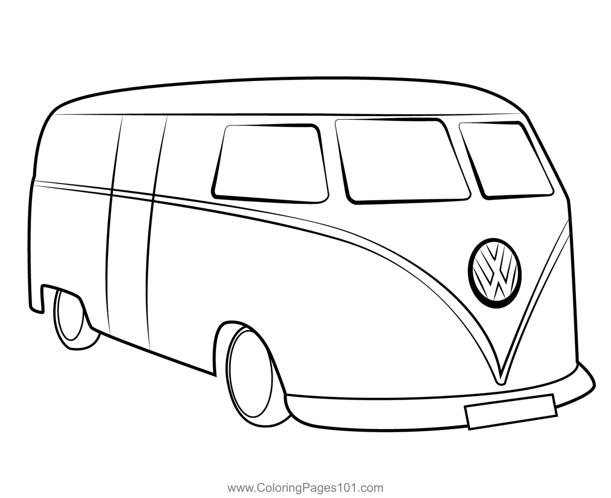 Yellow volkswagen van coloring page for kids