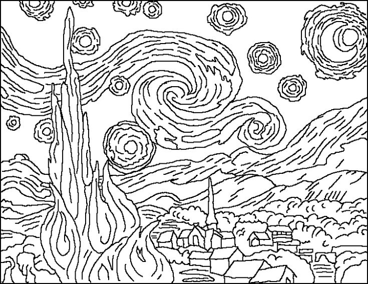 Van gogh starry night coloring page starry night van gogh van gogh coloring van gogh art