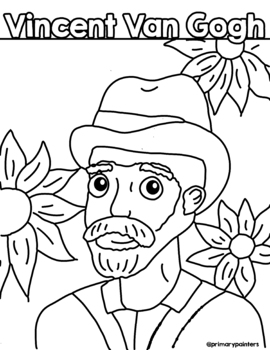 Van gogh portrait coloring page by primary painters tpt