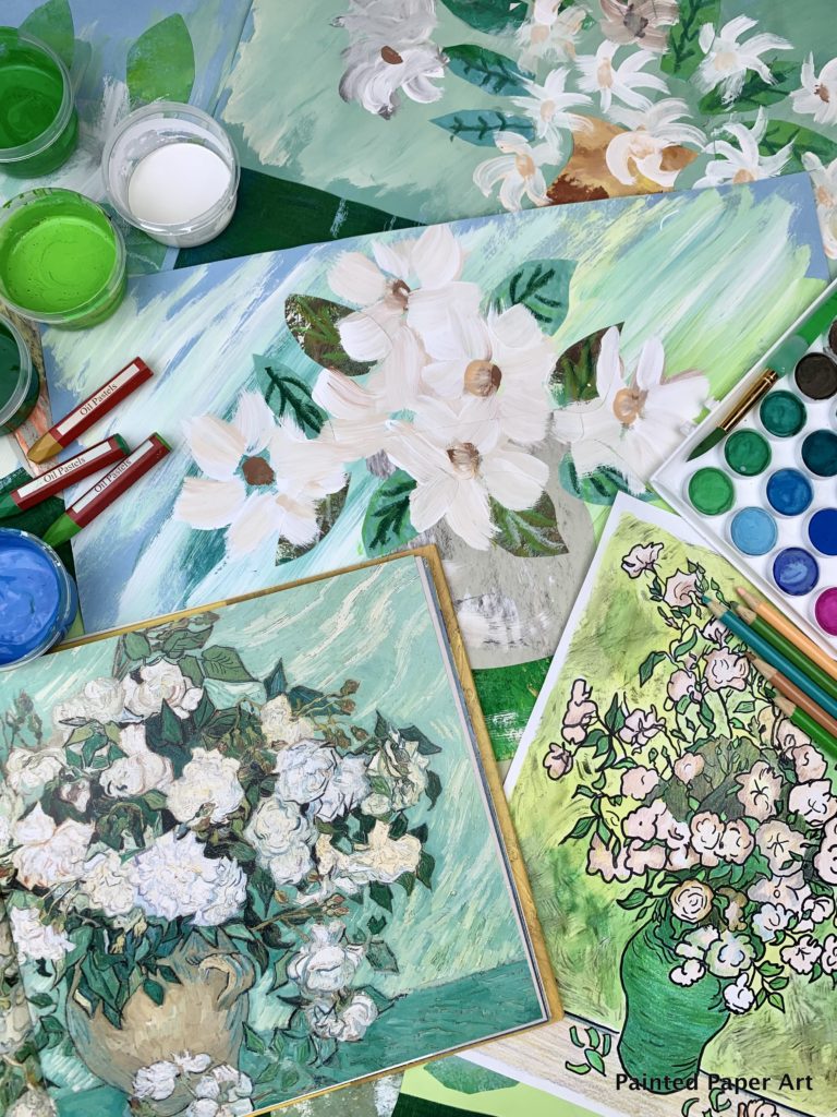 Van goghs white roses â painted paper art