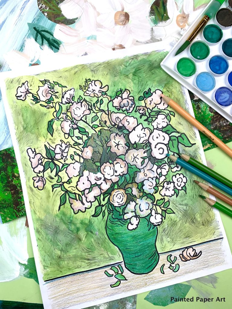 Van goghs white roses â painted paper art