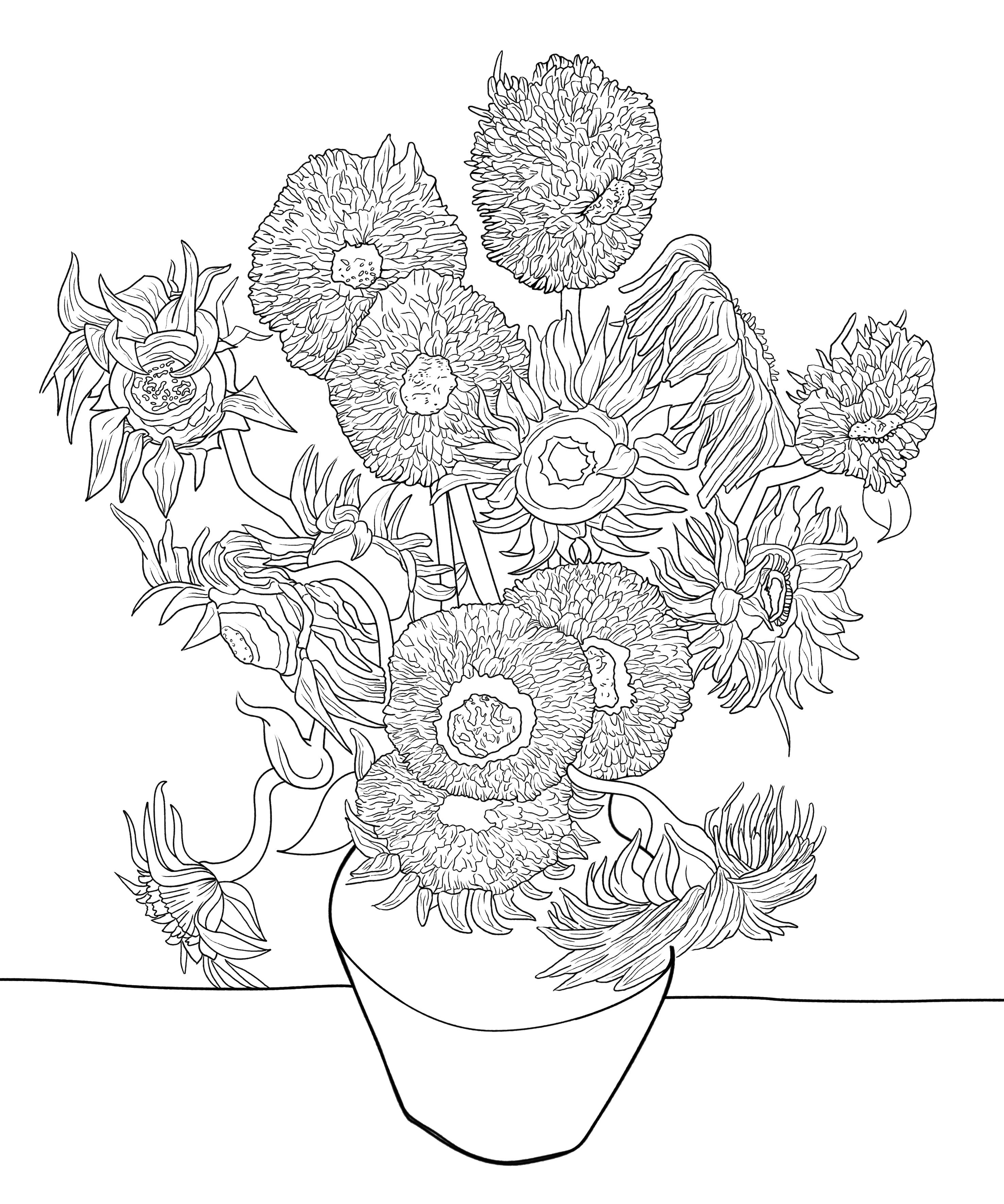 Van gogh designs coloring books flower coloring sheets flower coloring pages