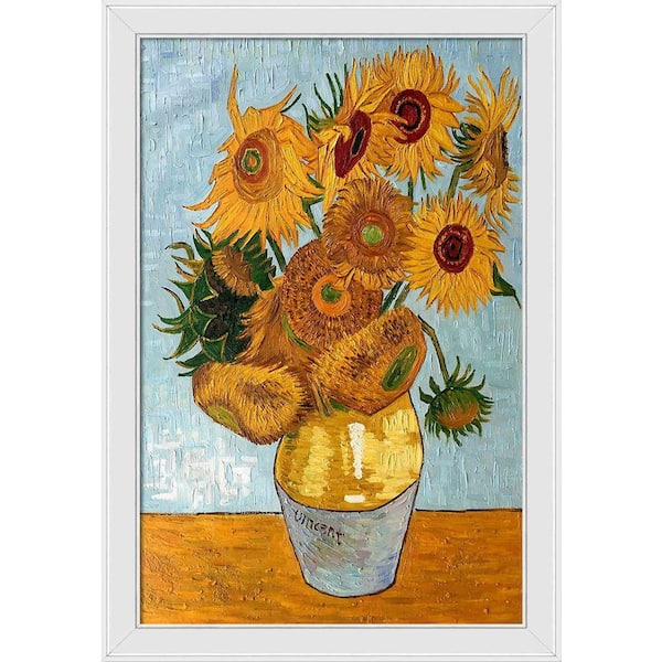 La pastiche sunflowers by vincent van gogh gallery white framed nature oil painting art print in x in vg