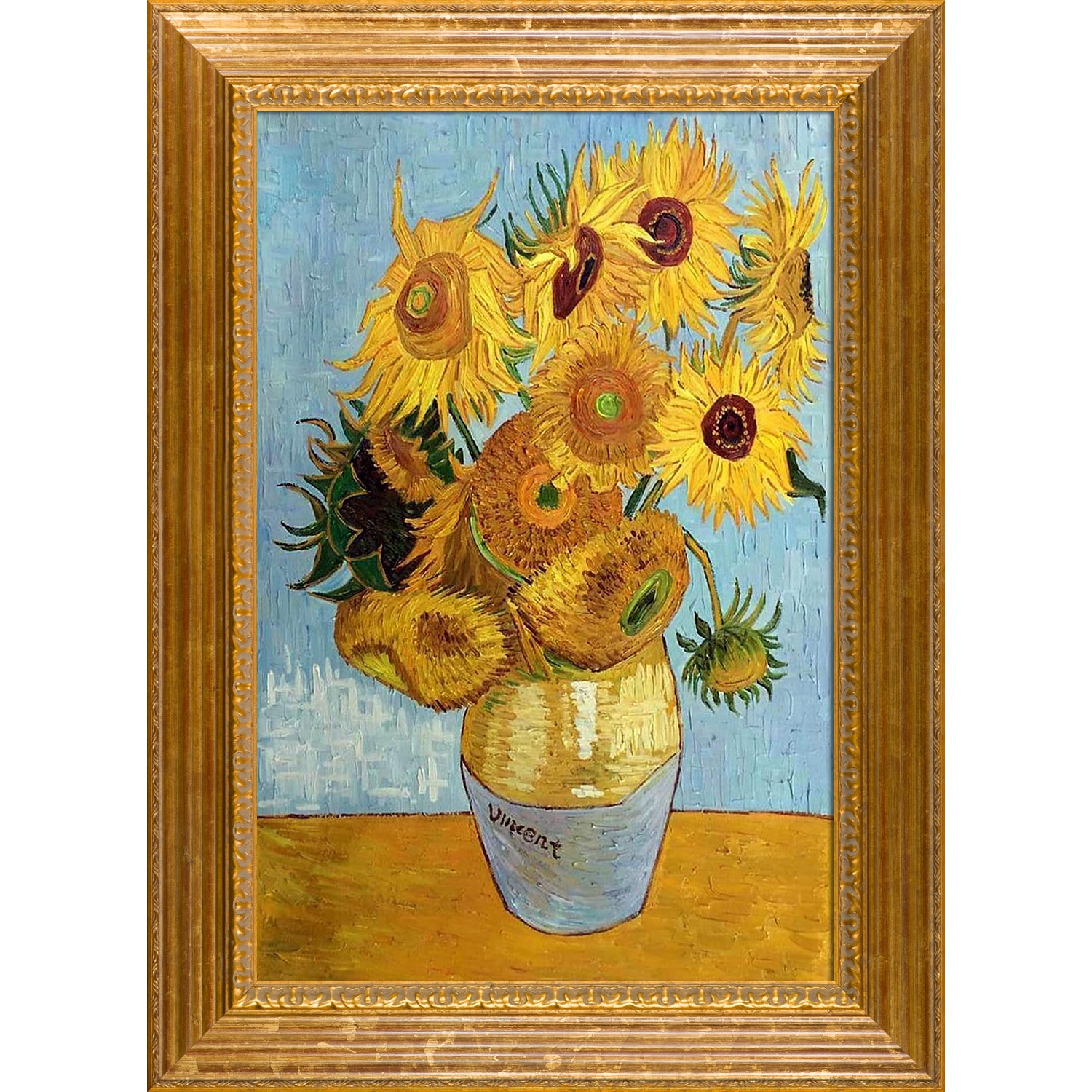 La pastiche vincent van gogh sunflowers hand painted framed oil reproduction on canvas