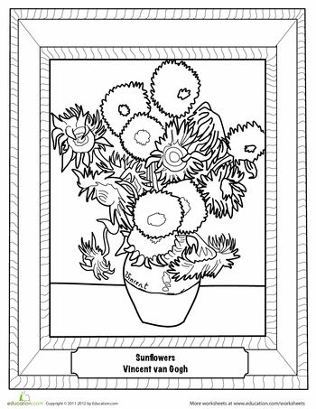 Sunflowers by van gogh worksheet education van gogh coloring van gogh art homeschool art