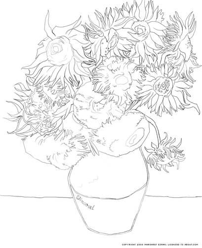 Free art history coloring pages famous art coloring van gogh coloring sunflower coloring pages