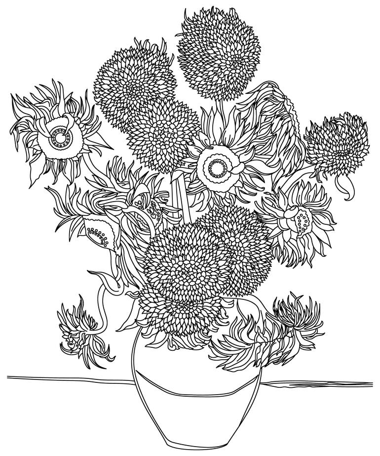 Vincent van gogh sunflowers sun flowers outline drawing white