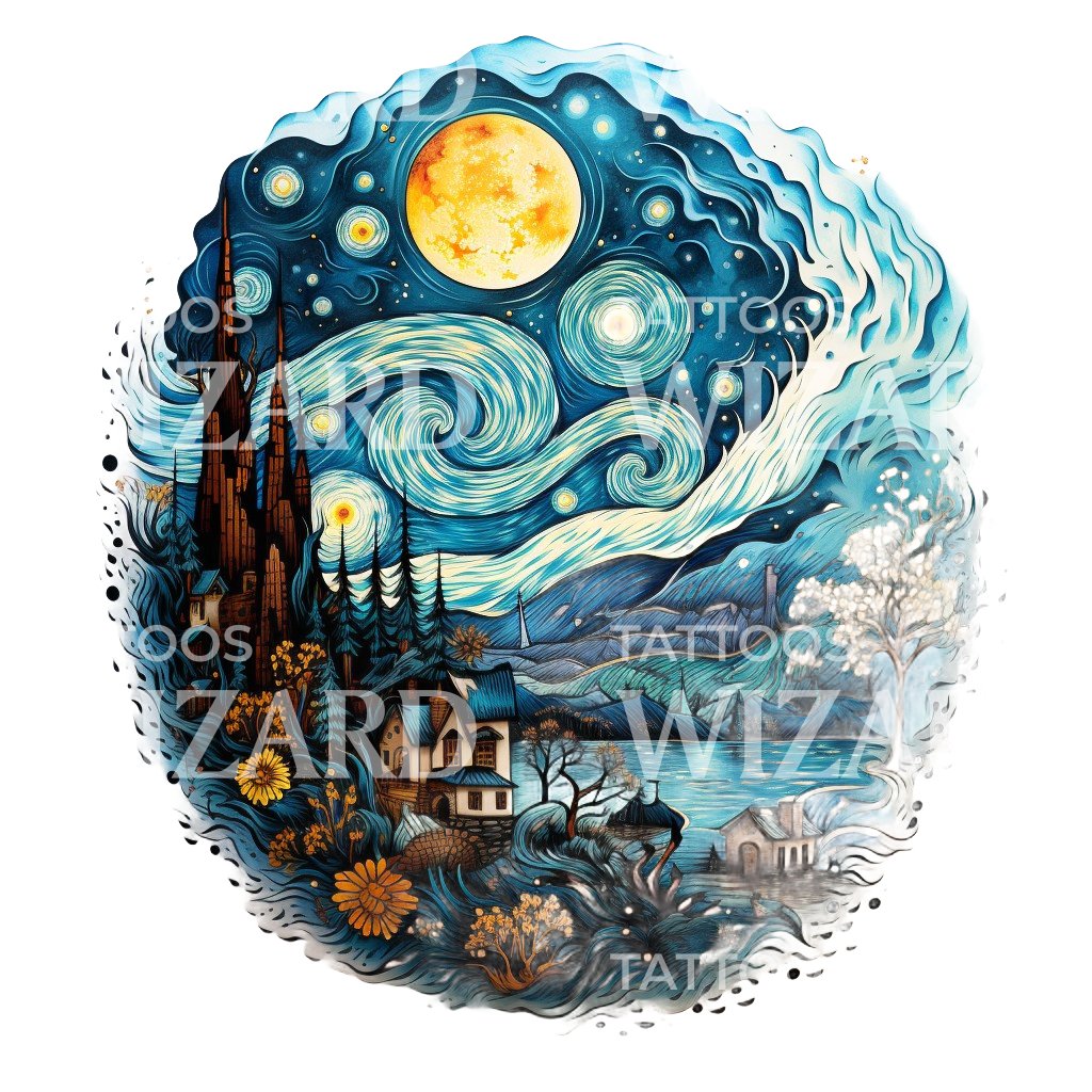 Van gogh starry night tattoo design â tattoos wizard