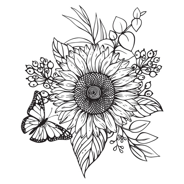 Black white illustration sunflower royalty