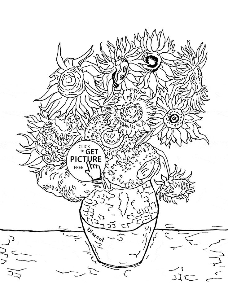 Sunflowers by vincent van gogh coloring page for kids flower coloring pages printables free