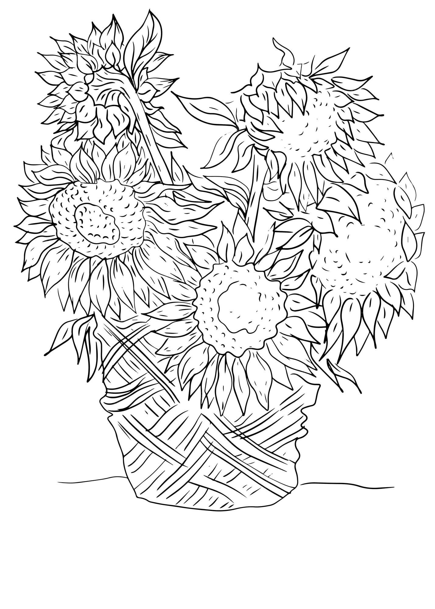 Premium vector sunflowers flowers in a vase antistress coloring book for kids black and white hand drawn