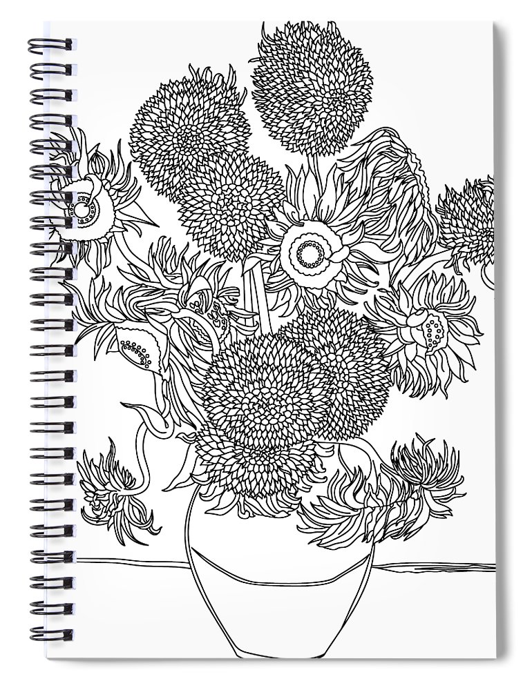 Vincent van gogh sunflowers sun flowers outline drawing white spiral notebook by tony rubino