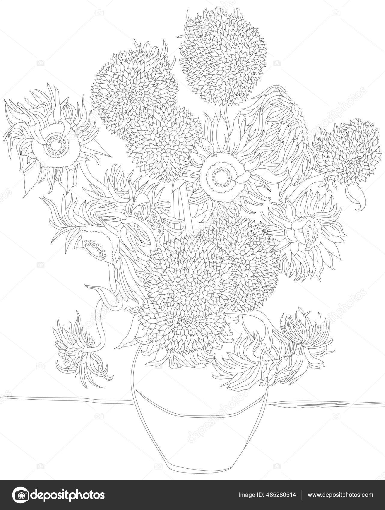 Sunflowers vincent van gogh adult coloring page stock illustration by rawpixel