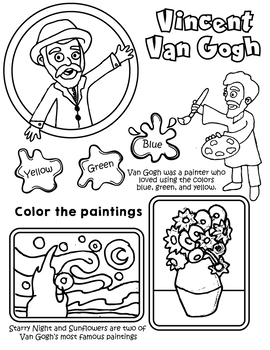 Van gogh coloring page by primary painters tpt
