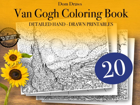 Adult coloring book vincent van gogh detailed hand