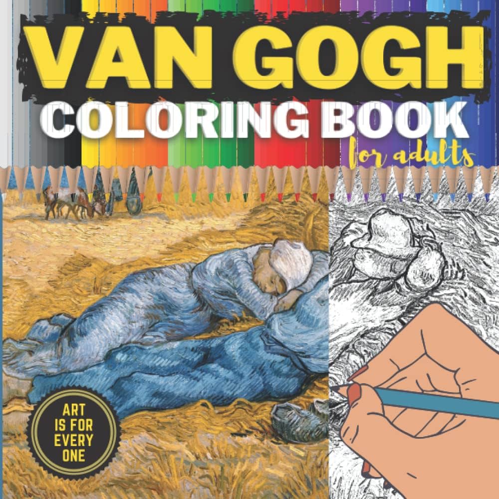 Van gogh coloring book for adults masterpieces to color next to the original paintings starry night sunflowers bedroom self
