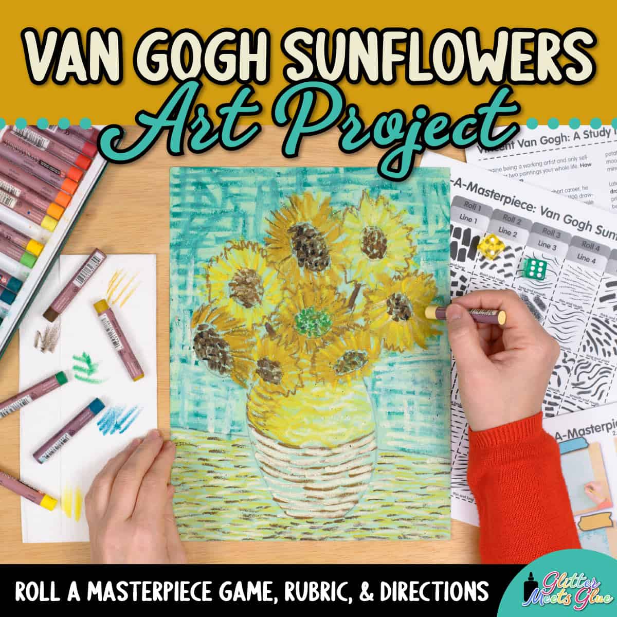 Van gogh sunflowers art game â elementary oil pastel art project