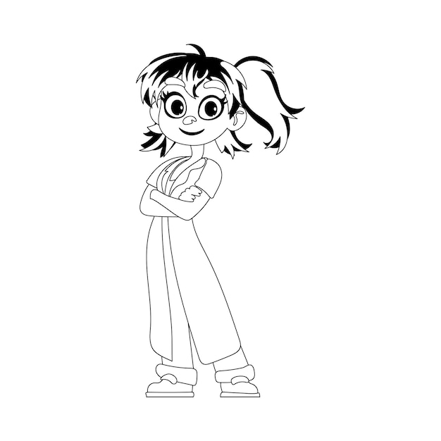 Premium vector a pretty and amusing girl is wearing clothes that look like what doctors wear childrens coloring page