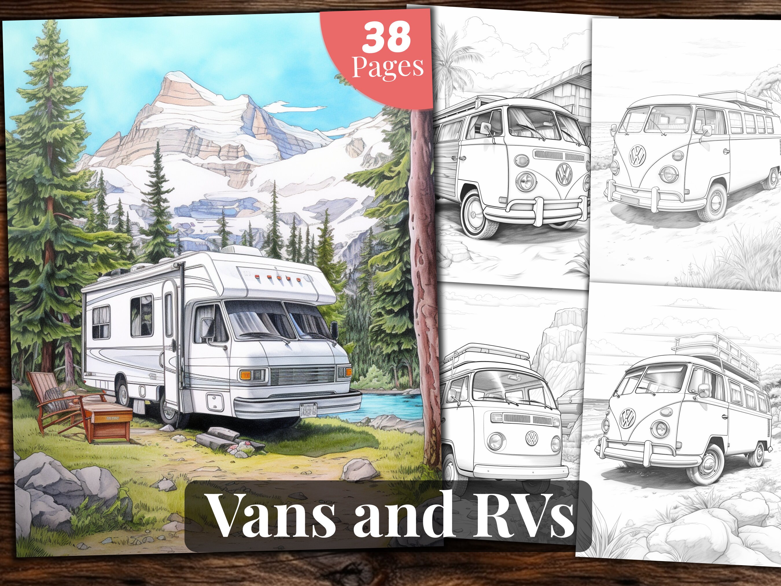 Vans and rvs coloring book coloring pages for adults and for kids coloring grayscale coloring book printable pdf