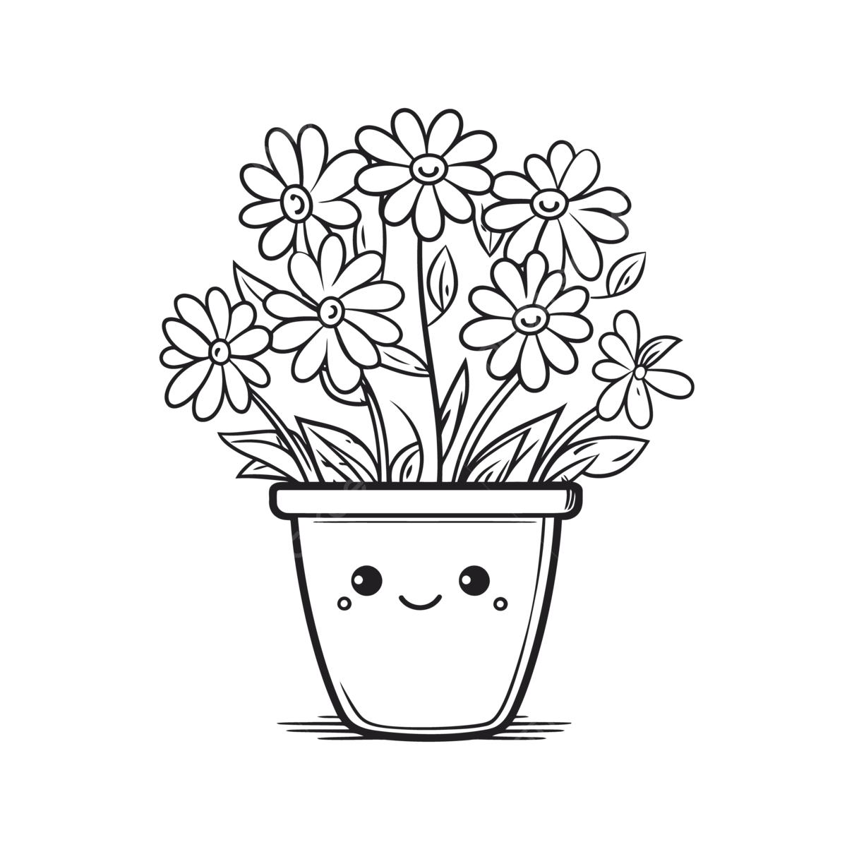 Cute vase of flowers with smiley faces in white coloring book outline sketch drawing vector flower drawing flowers drawing book drawing png and vector with transparent background for free download